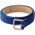 Dolce & Gabbana Blue Velvet Silver Logo Engraved Metal Buckle Belt BEL8668 - 75