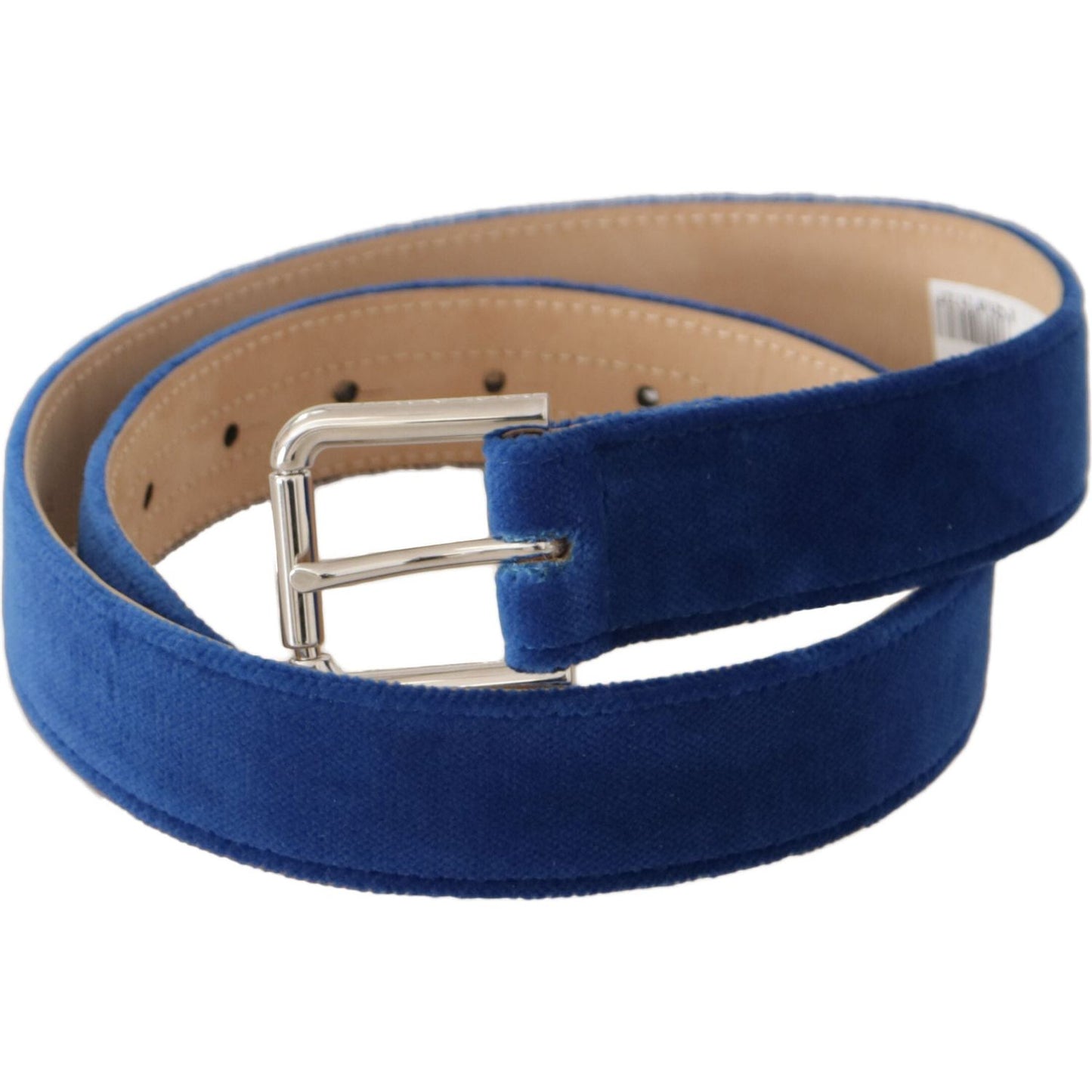Dolce & Gabbana Blue Velvet Silver Logo Engraved Metal Buckle Belt BEL8668 - 75