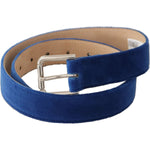 Dolce & Gabbana Blue Velvet Silver Logo Engraved Metal Buckle Belt BEL8668 - 75