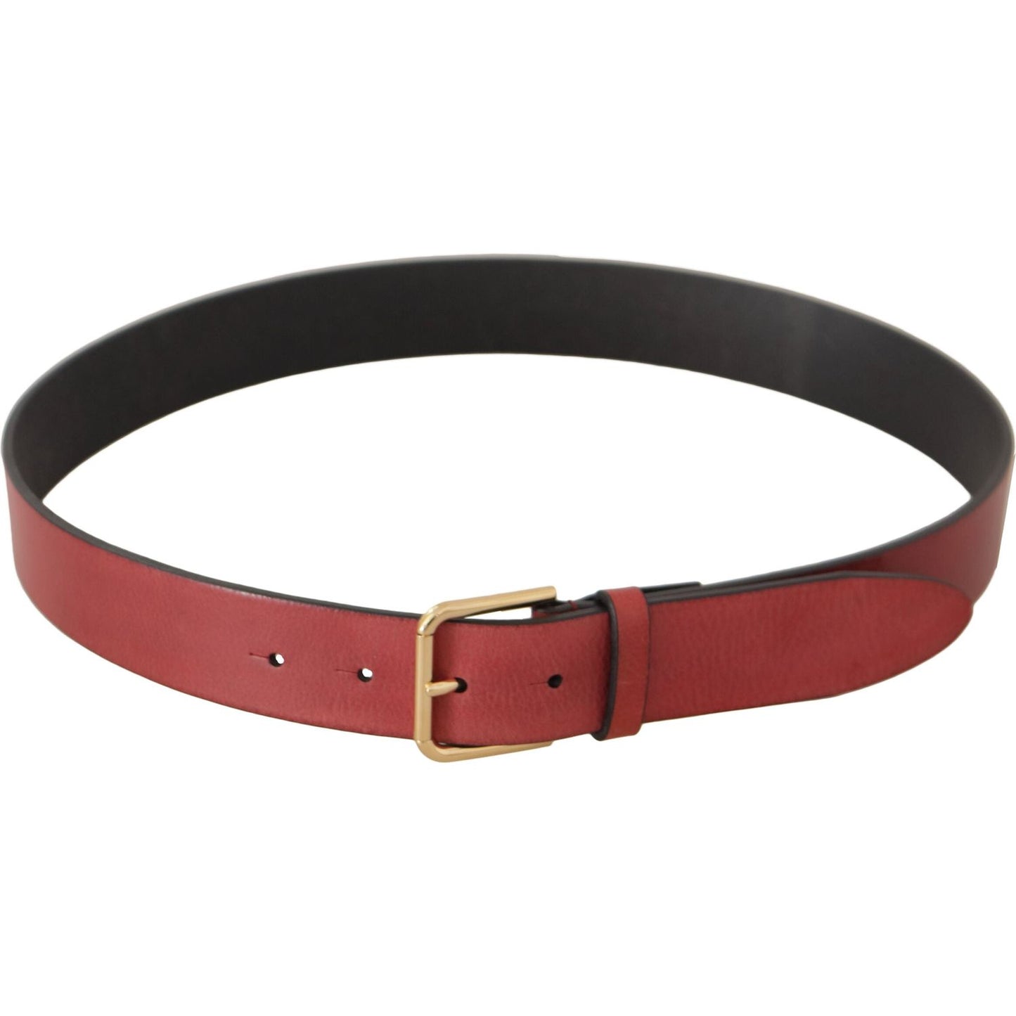 Dolce & Gabbana Red Leather Gold Logo Engraved Metal Buckle Belt
