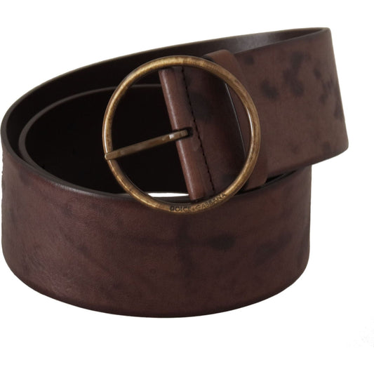 Dolce & Gabbana Dark Brown Wide Calf Leather Logo Round Buckle Belt BEL8745 - 90