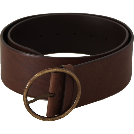 Dolce & Gabbana Brown Leather Wide Waist Logo Metal Round Buckle Belt BEL8746 - 90