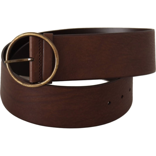 Dolce & Gabbana Brown Leather Wide Waist Logo Metal Round Buckle Belt BEL8746 - 90