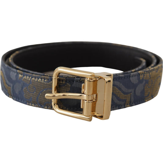 Dolce & Gabbana Navy Blue Jacquard Gold Tone Logo Metal Buckle Belt