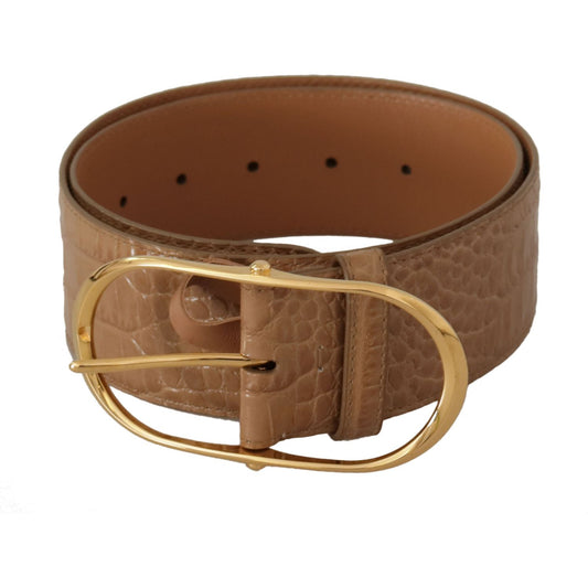 Dolce & Gabbana Brown Beige Leather Gold Metal Oval Buckle Belt WMB124 - 75