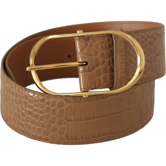 Dolce & Gabbana Brown Beige Leather Gold Metal Oval Buckle Belt WMB124 - 75