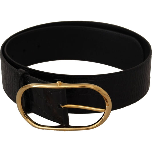 Dolce & Gabbana Black Embossed Leather Gold Tone Metal Buckle Belt WMB137 - 80