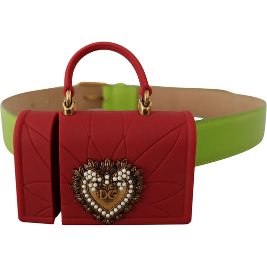 Dolce & Gabbana Green Leather Devotion Heart Micro Bag Headphones Belt WMB148 - 70