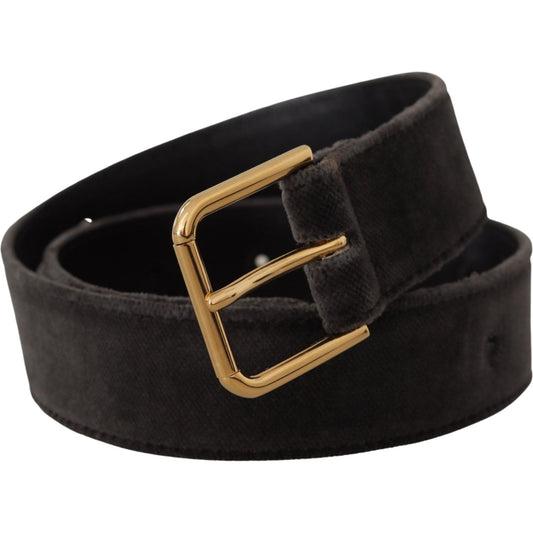 Dolce & Gabbana Brown Velvet Gold Tone Logo Metal Waist Buckle Belt WMB155 - 60