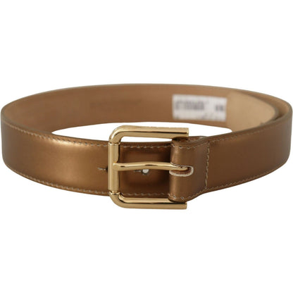 Dolce & Gabbana Bronze Leather Gold Logo Engraved Waist Buckle Belt