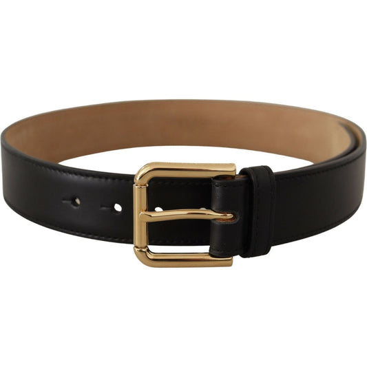 Dolce & Gabbana Black Solid Leather Classic Gold Waist Buckle Belt WMB161 - 60