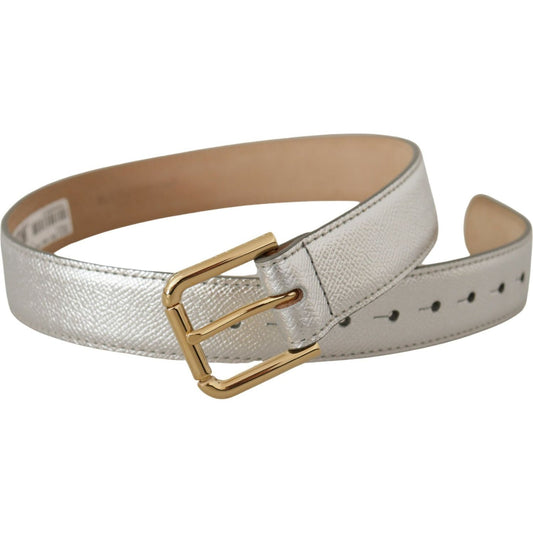 Dolce & Gabbana Silver Leather Gold Tone Logo Metal Waist Buckle Belt wmb167 - 65