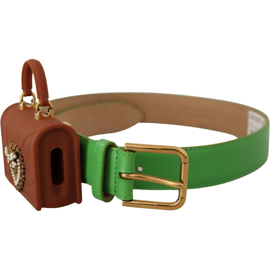 Dolce & Gabbana Green Leather Devotion Heart Micro Bag Headphones Belt WMB182 - 70