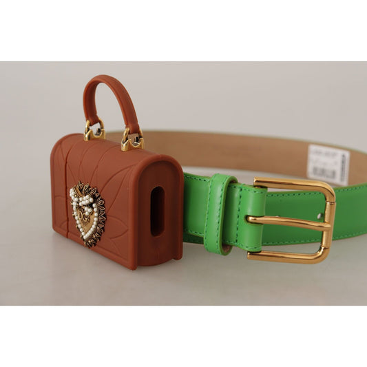 Dolce & Gabbana Green Leather Devotion Heart Micro Bag Headphones Belt WMB182 - 70