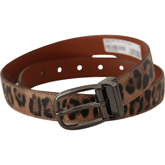 Dolce & Gabbana Brown Leopard Embossed Leather Buckle Belt WMB188 - 75