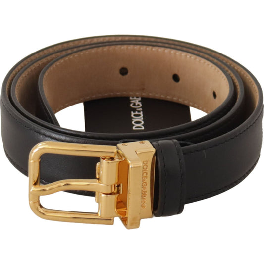 Dolce & Gabbana Black Calf Leather Gold Metal Logo Waist Buckle Belt WMB242# - 75