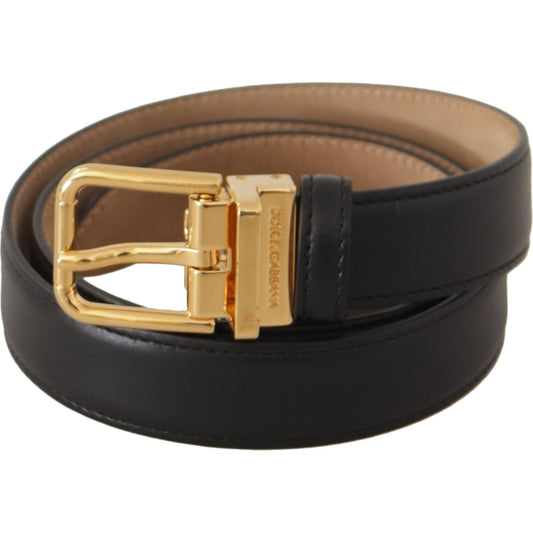 Dolce & Gabbana Black Calf Leather Gold Metal Logo Waist Buckle Belt WMB242# - 75