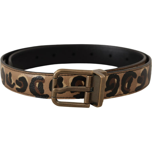 Dolce & Gabbana Brown Leather Leopard Print Bronze Metal Buckle Belt WMB414 - 75