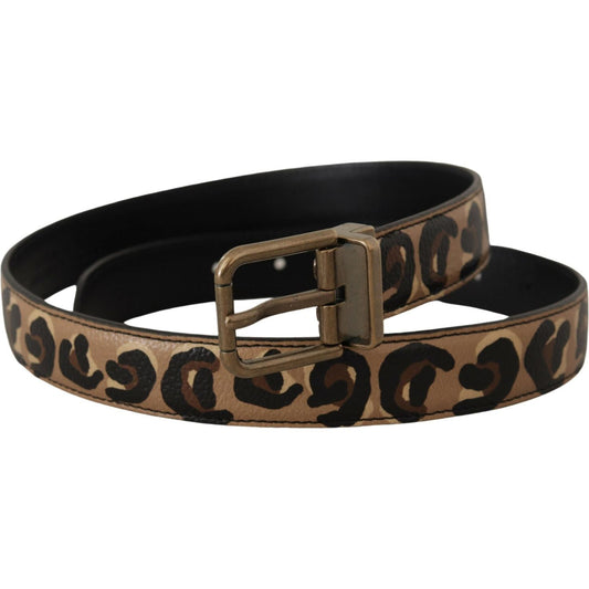 Dolce & Gabbana Brown Leather Leopard Print Bronze Metal Buckle Belt WMB414 - 75