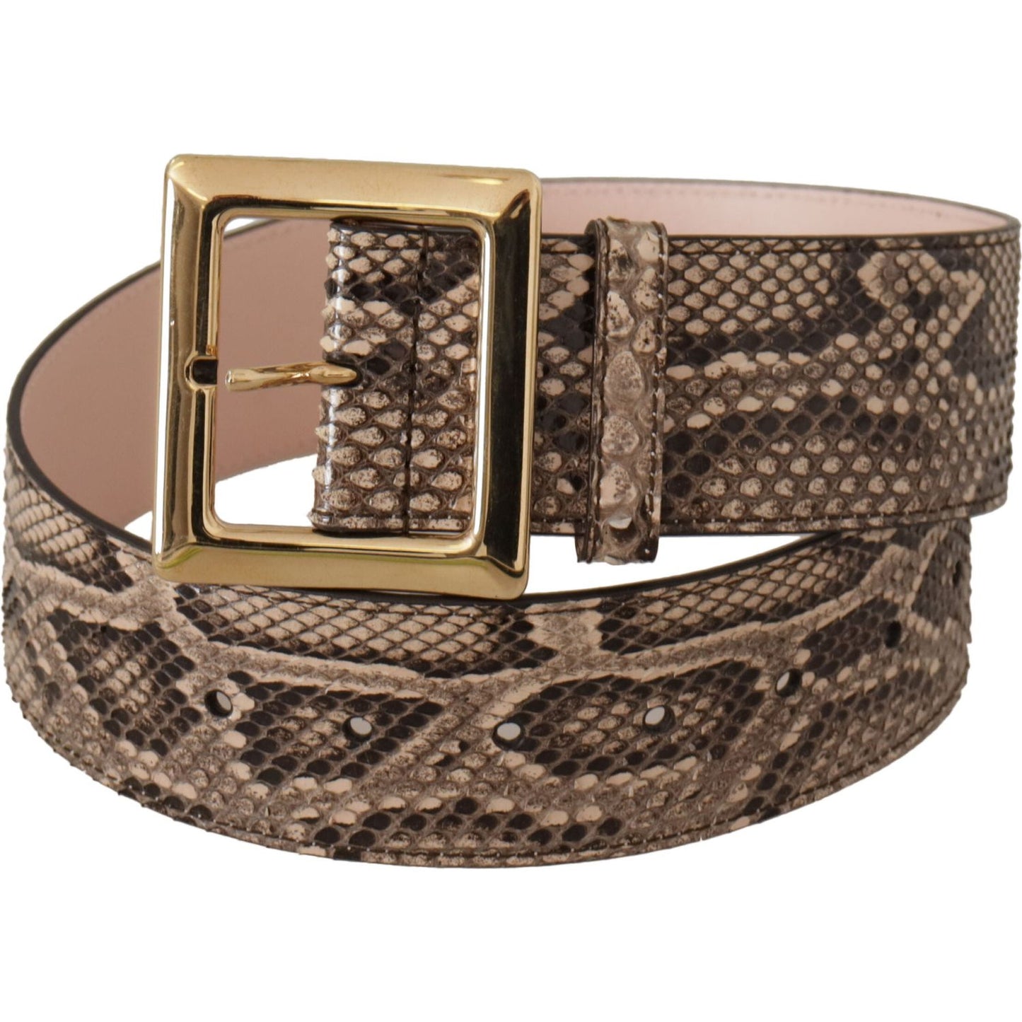 Dolce & Gabbana Beige Exotic Leather Wide Gold Metal Buckle Belt WMN127 - 65