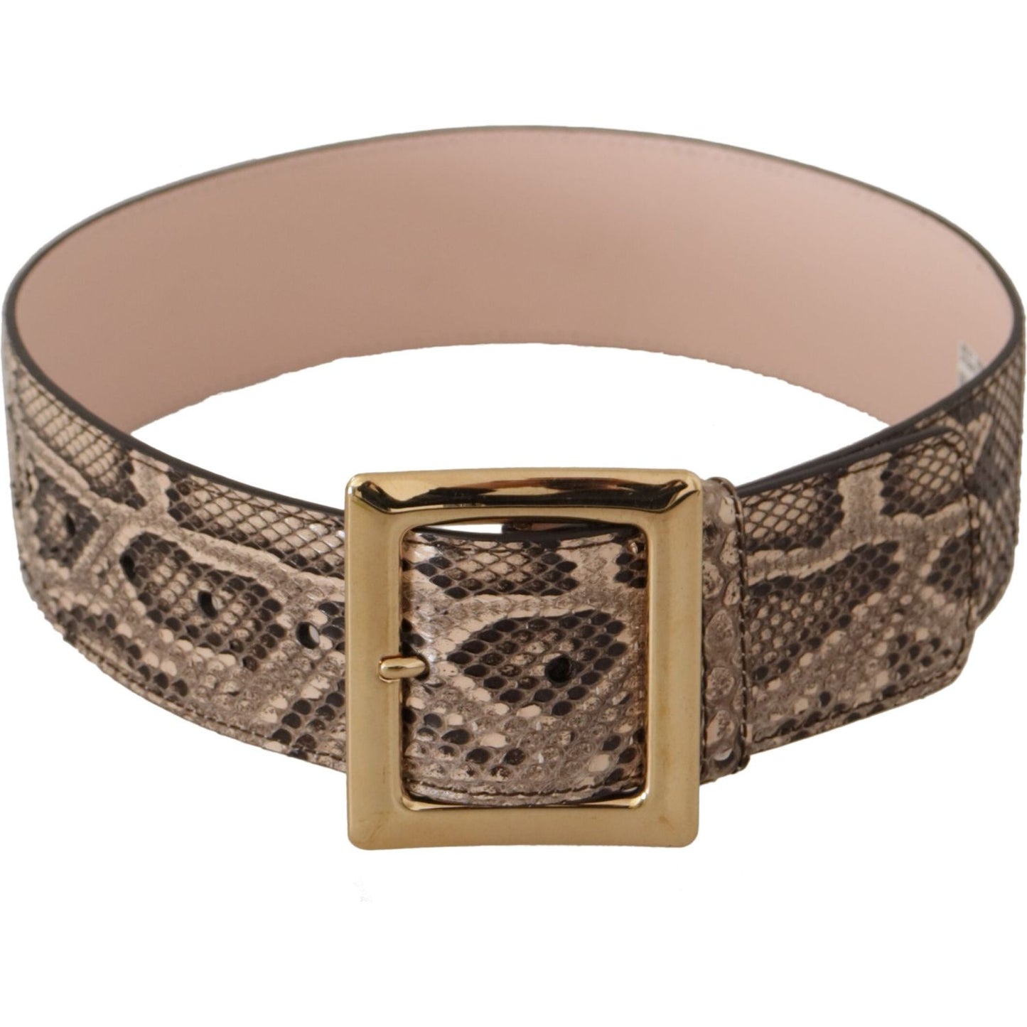 Dolce & Gabbana Beige Exotic Leather Wide Gold Metal Buckle Belt WMN127 - 65