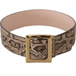 Dolce & Gabbana Beige Exotic Leather Wide Gold Metal Buckle Belt WMN127 - 65