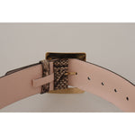 Dolce & Gabbana Beige Exotic Leather Wide Gold Metal Buckle Belt WMN127 - 65