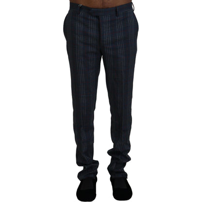 BENCIVENGA Gray Pure Wool Men Checkered Pants