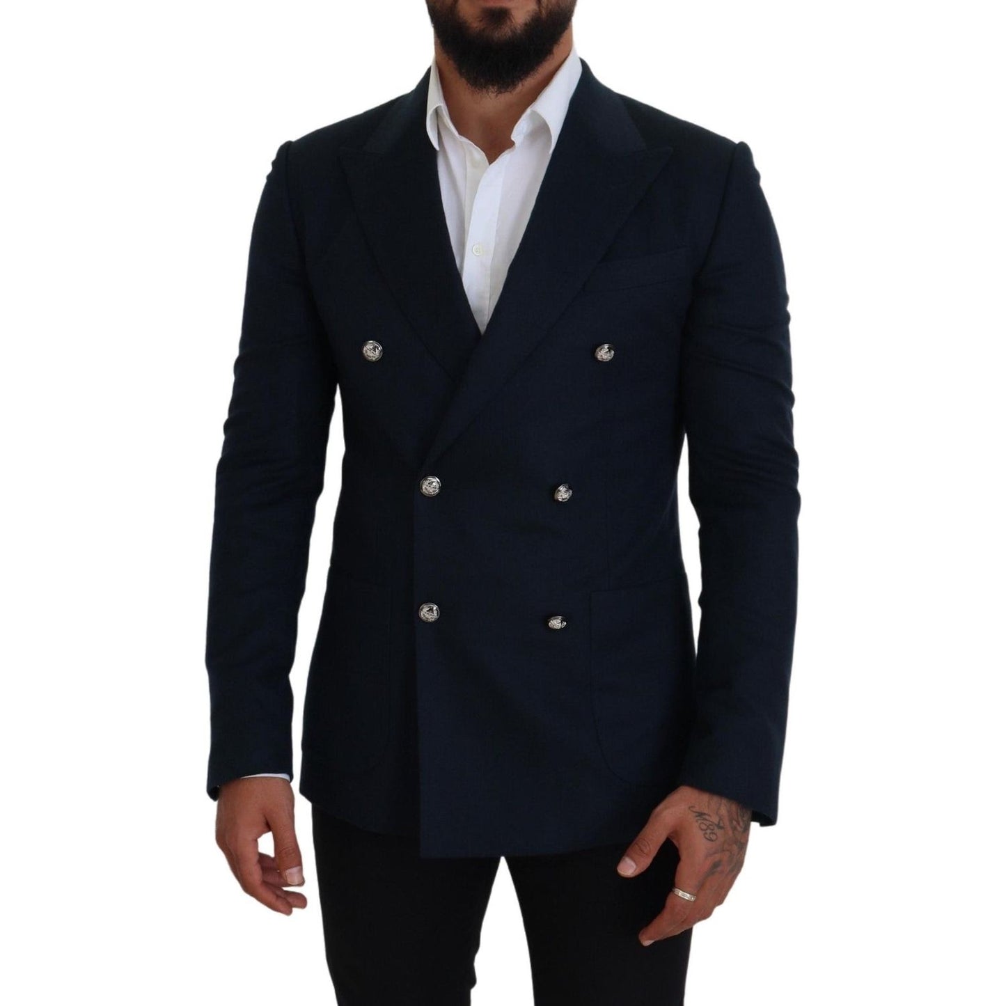 Dolce & Gabbana Blue Double Breasted Formal Coat Blazer KOS2137- 48