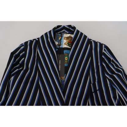 Dolce & Gabbana Black Blue Martini Printed Lining Robe