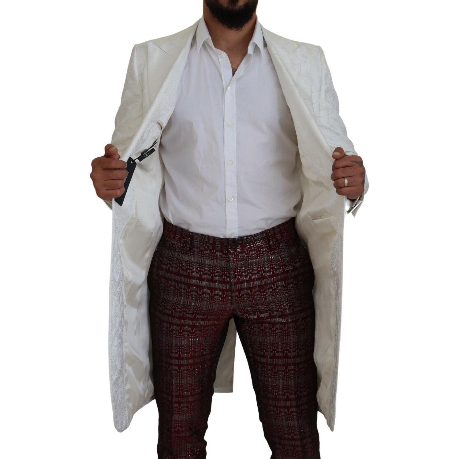 معطف ترنش أنيق من دولتشي آند غابانا مزين بالزهور باللون الأبيض