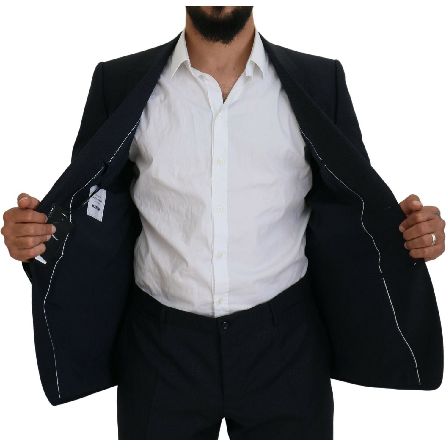 بدلة دولتشي آند غابانا الأنيقة باللون الأزرق من مزيج الصوف والحرير