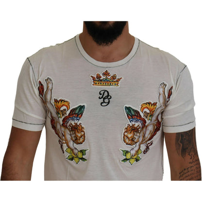 Dolce & Gabbana White Printed Short Sleeves Men T-shirt
