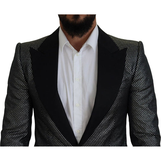 Dolce & Gabbana Black Silver Jacquard Slim Fit Jacket Blazer KOS2115-46