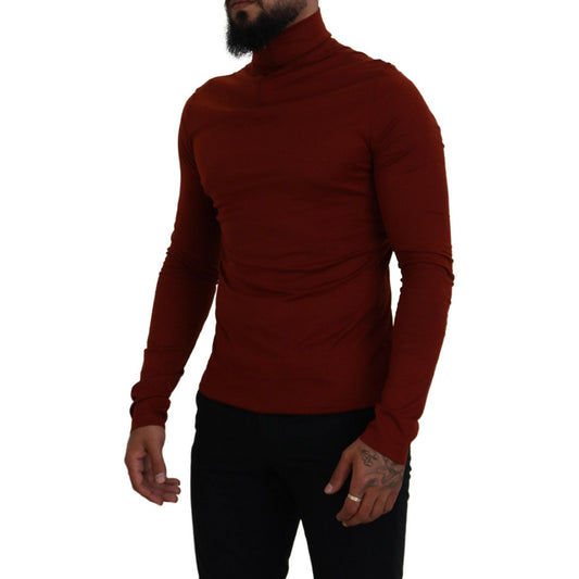 Dolce & Gabbana Maroon Cotton Turtle Neck Zip Sweater TSH83623-46