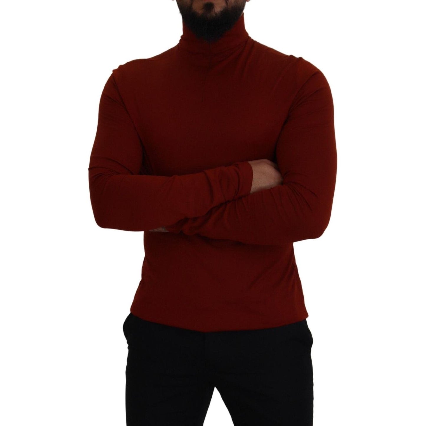 Dolce & Gabbana Maroon Cotton Turtle Neck Zip Sweater TSH83623-46