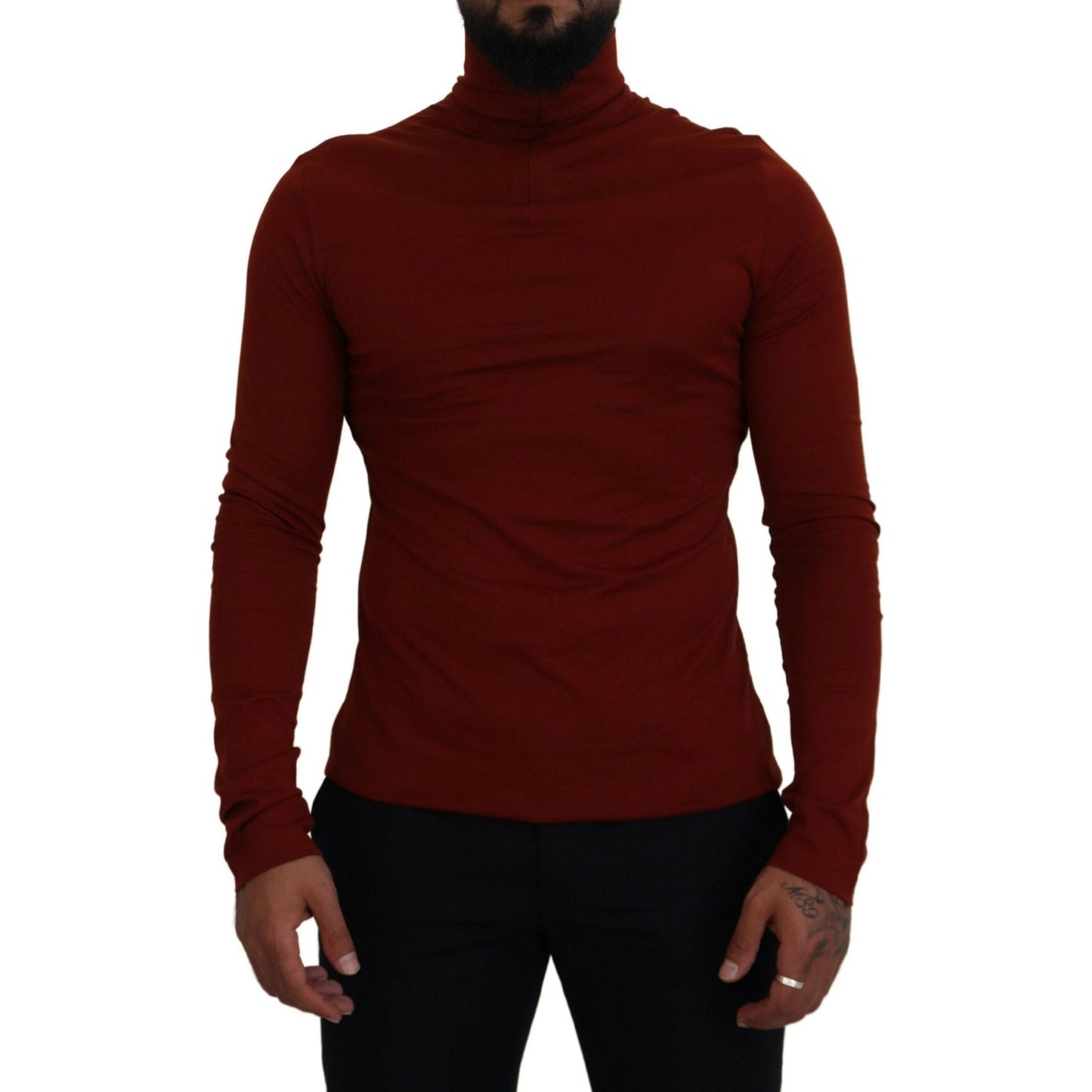 Dolce & Gabbana Maroon Cotton Turtle Neck Zip Sweater TSH83623-46