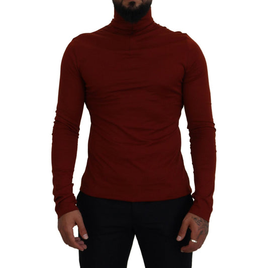 Dolce & Gabbana Maroon Cotton Turtle Neck Zip Sweater TSH83623-46