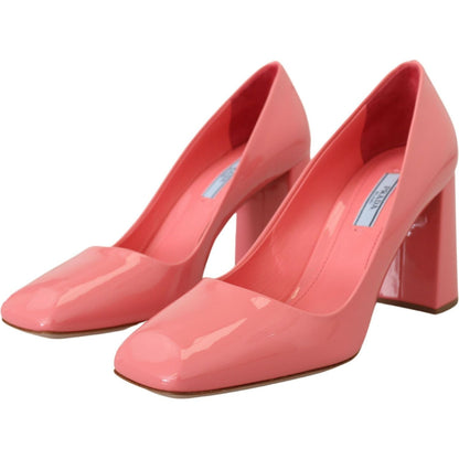Prada Pink Patent Leather Block Heels Pumps Classic