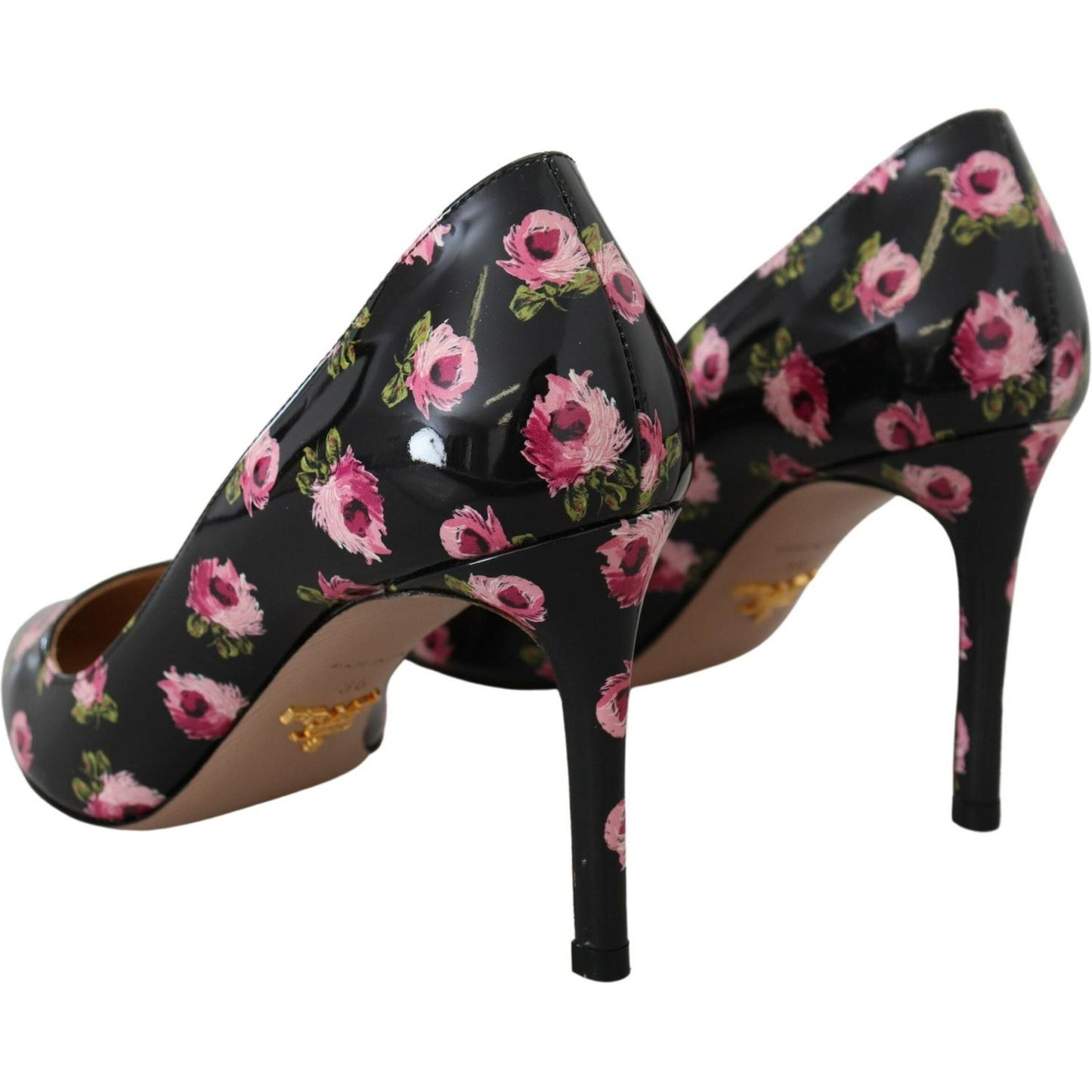 Prada Black Leather Floral Heels Stilettos Pumps LA10138-39.5