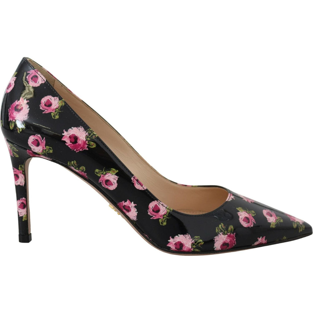 Prada Black Leather Floral Heels Stilettos Pumps LA10138-39.5