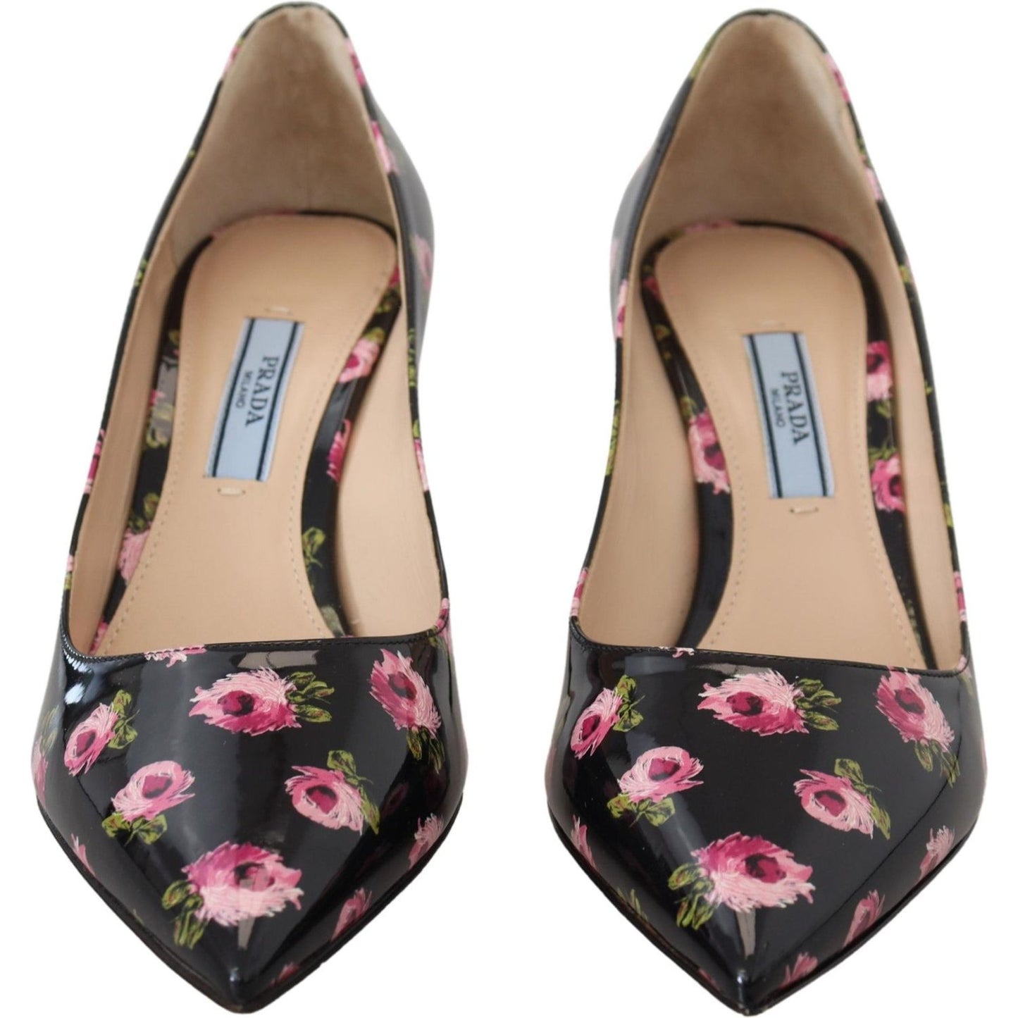 Prada Black Leather Floral Heels Stilettos Pumps LA10138-39.5