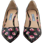 Prada Black Leather Floral Heels Stilettos Pumps LA10138-39.5