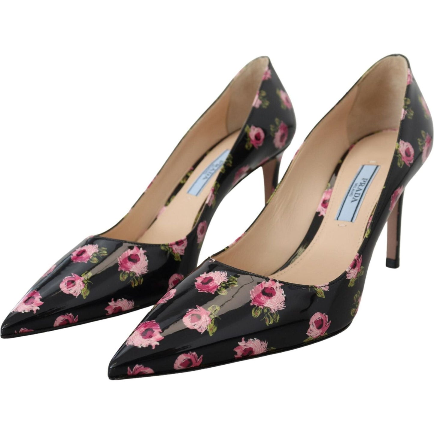 Prada Black Leather Floral Heels Stilettos Pumps LA10138-39.5