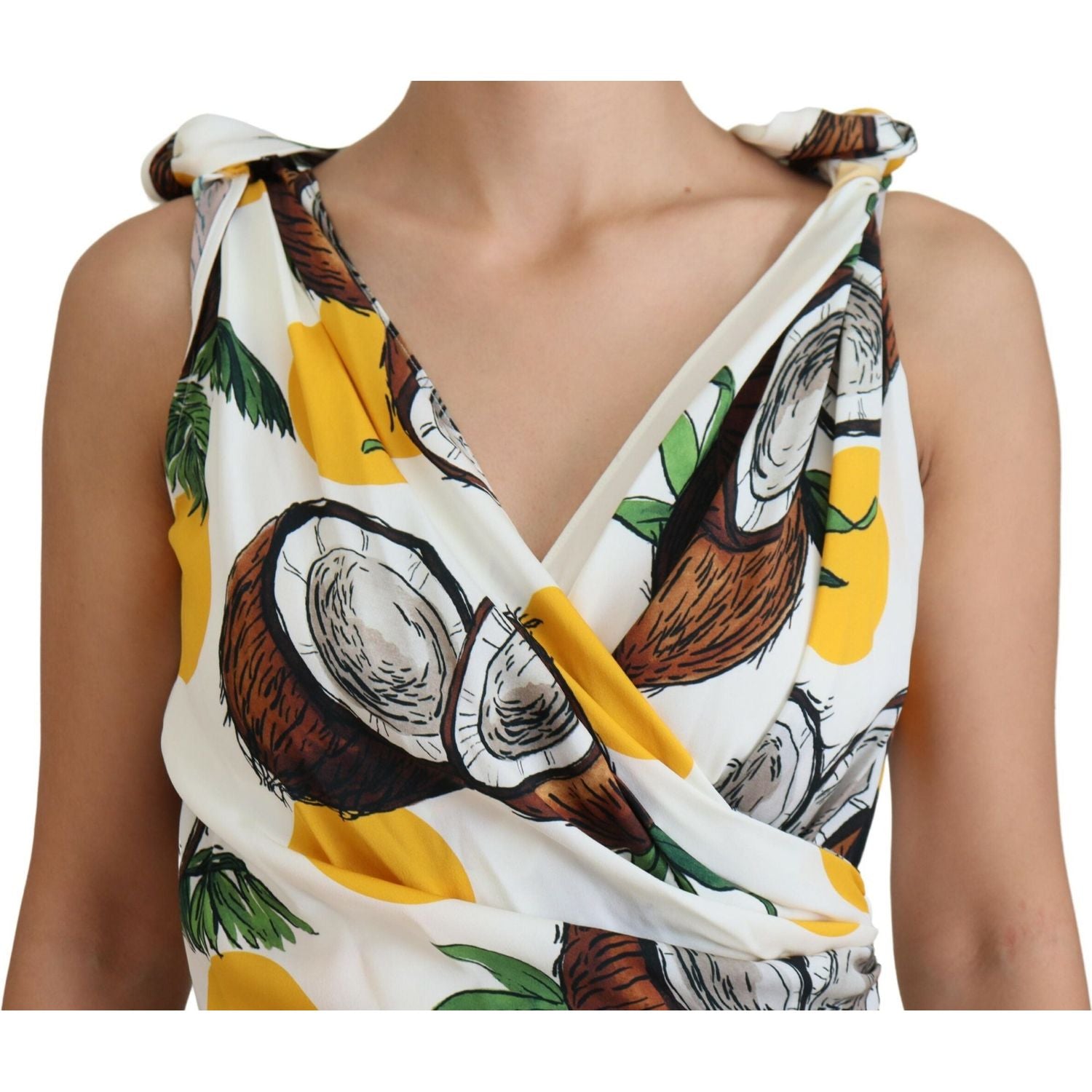 Dolce & Gabbana White Coconut Print Sheath Mini Silk Dress