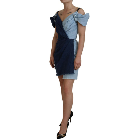 Dolce & Gabbana Two Tone Blue Patchwork Denim Mini Dress DR28884-38