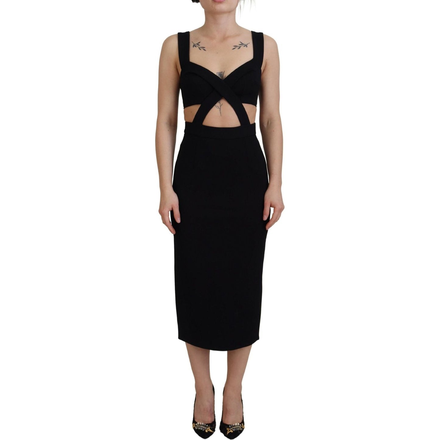 Dolce & Gabbana Black Viscose Bodycon Sheath Midi Dress