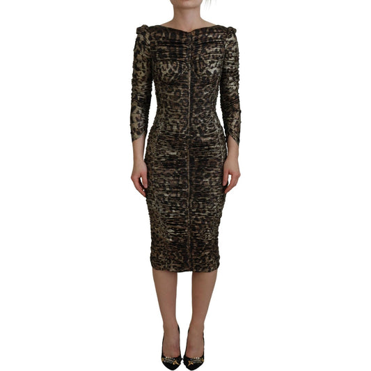 Dolce & Gabbana Multicolor Leopard Bodycon Sheath Midi Dress