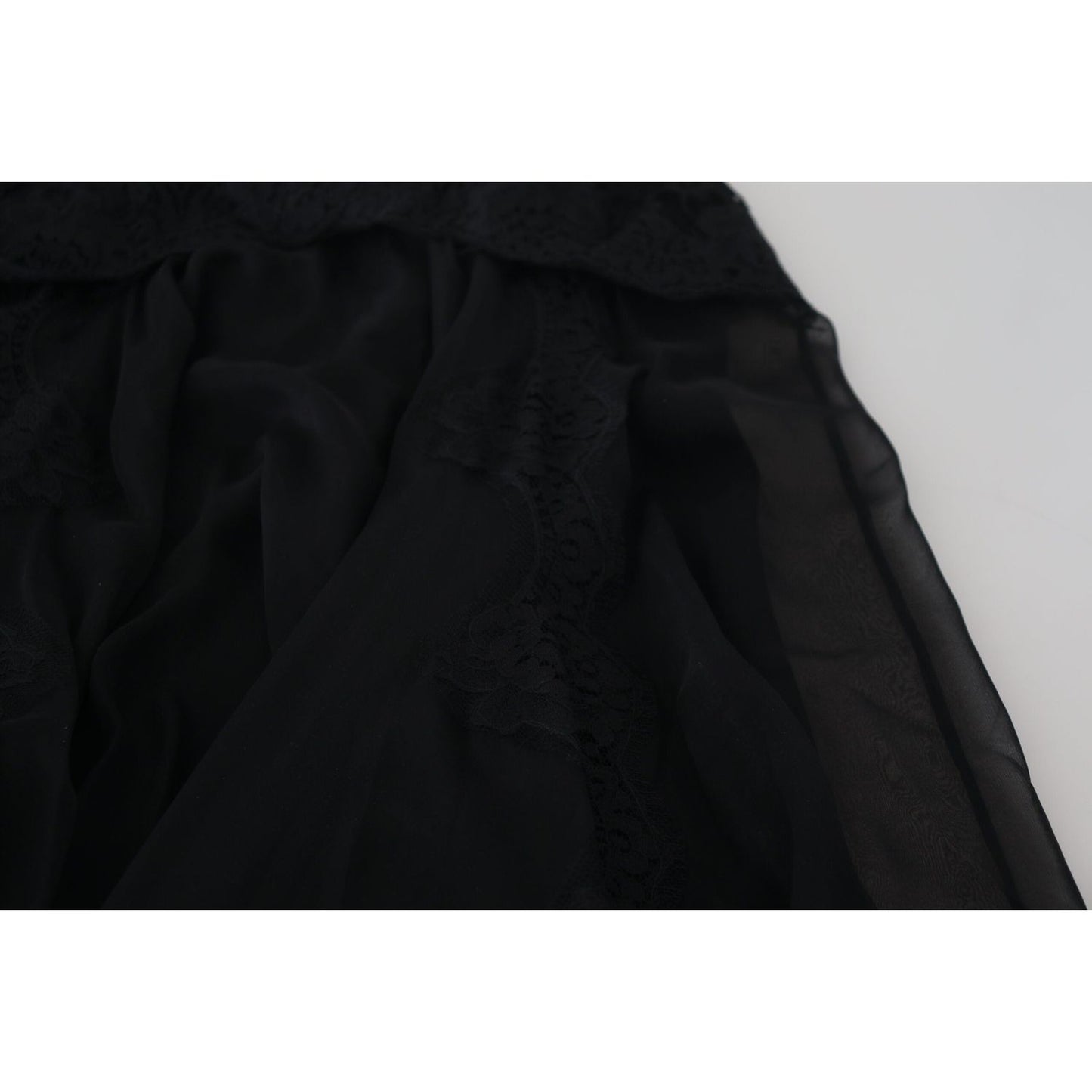 Dolce & Gabbana Black Silk Lace Trim High Waist Midi Skirt SKI1908 - 40