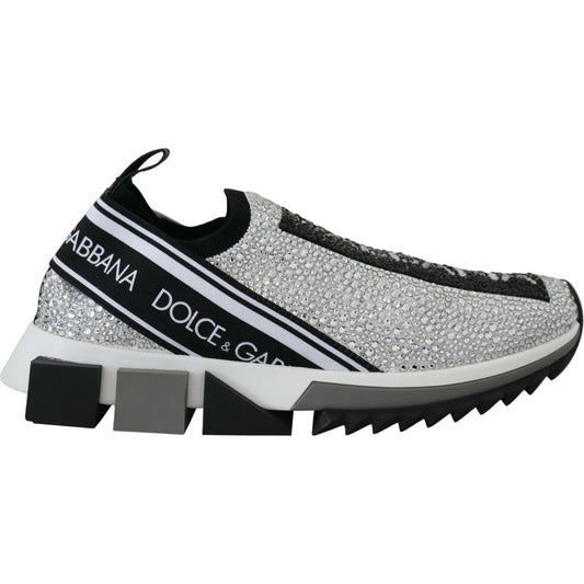 Dolce & Gabbana Silver Rhinestones Sorrento Sneakers Shoes LA10188-37.5